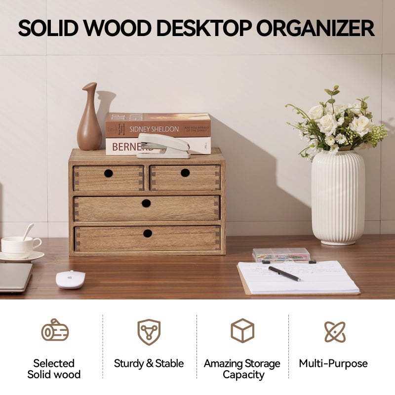 Kirigen Wood Desktop Storage Cabinet/Workspace Document Office necessity Organizer with 4 Drawers/Home,office Letter Mail Sorter with 3 levels/Hold Makeup Box (BR, 3-layer &4 drawers) Dark brown - Image 2